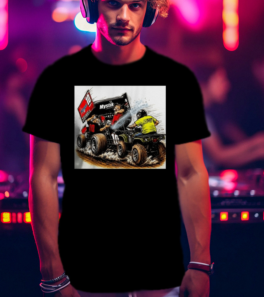 ATV Racing Action With Mystik Lubricants Dirt Track Riders Off Road Racing Vehicles And Hampel 65 Speed Shop T-Shirt