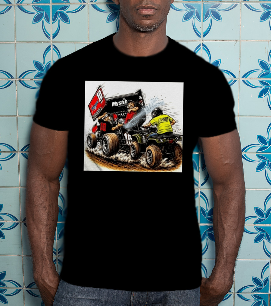 ATV Racing Action With Mystik Lubricants Dirt Track Riders Off Road Racing Vehicles And Hampel 65 Speed Shop T-Shirt