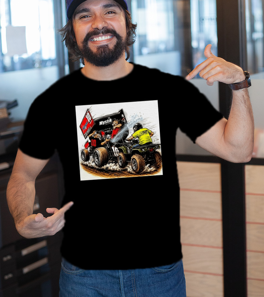ATV Racing Action With Mystik Lubricants Dirt Track Riders Off Road Racing Vehicles And Hampel 65 Speed Shop T-Shirt
