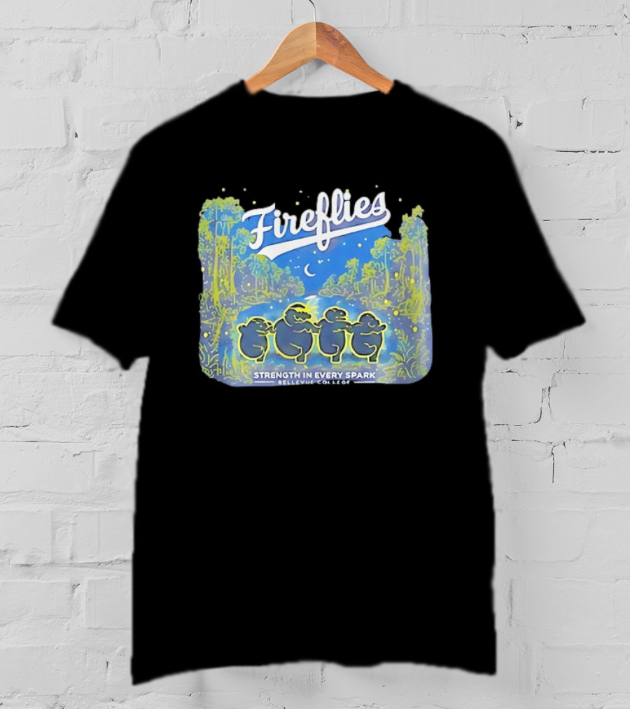 Fireflies Bellevue College Strength In Every Spark Under Night Sky T-Shirt