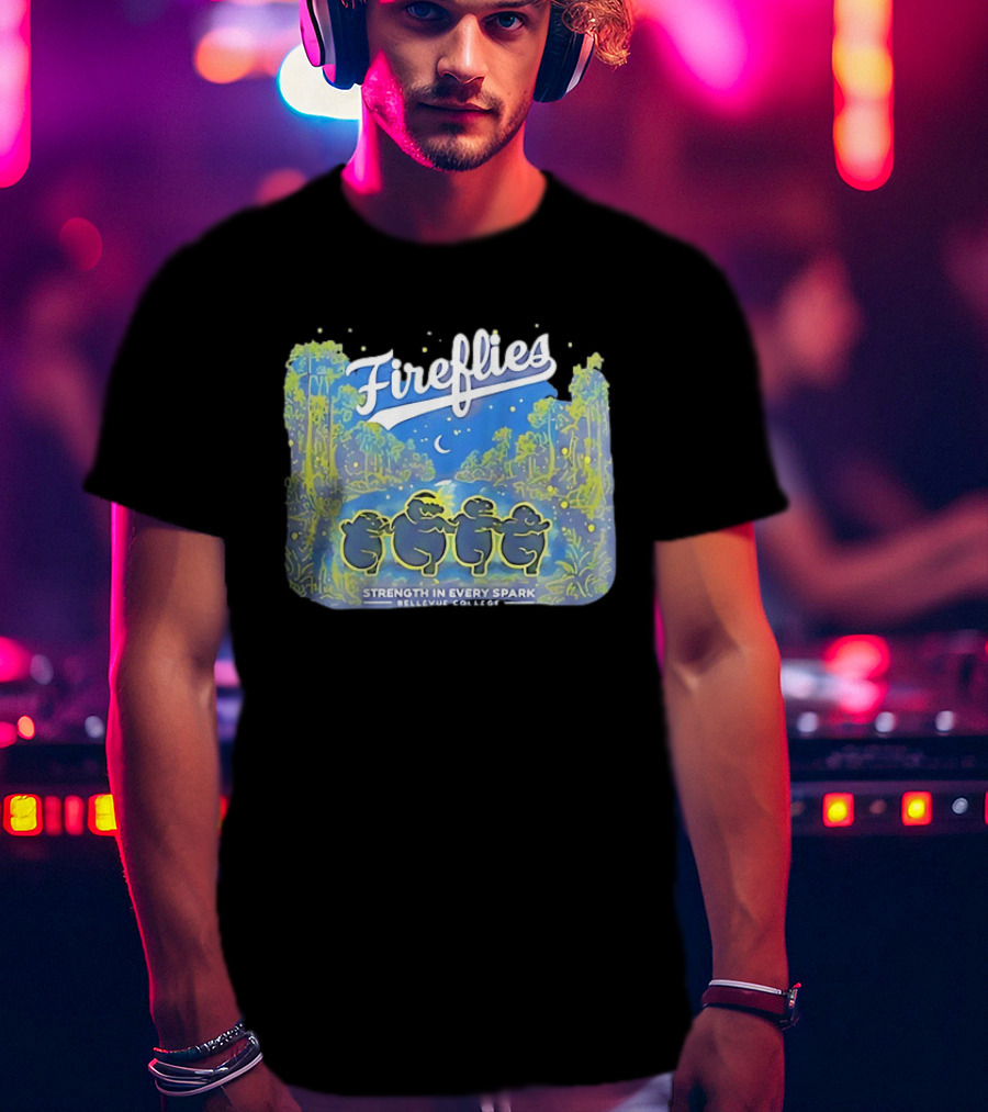 Fireflies Bellevue College Strength In Every Spark Under Night Sky T-Shirt