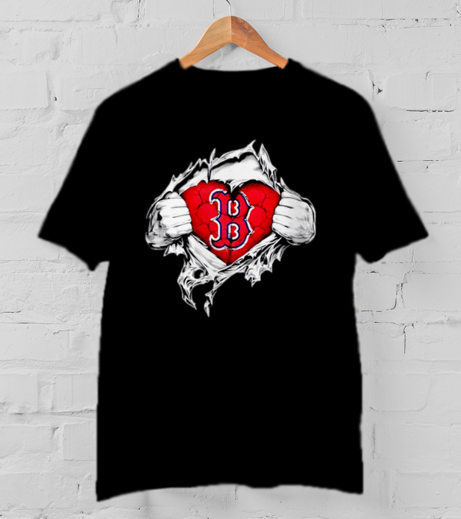 Boston Red Sox Heart Ripped Chest MLB Baseball Fan T-Shirt