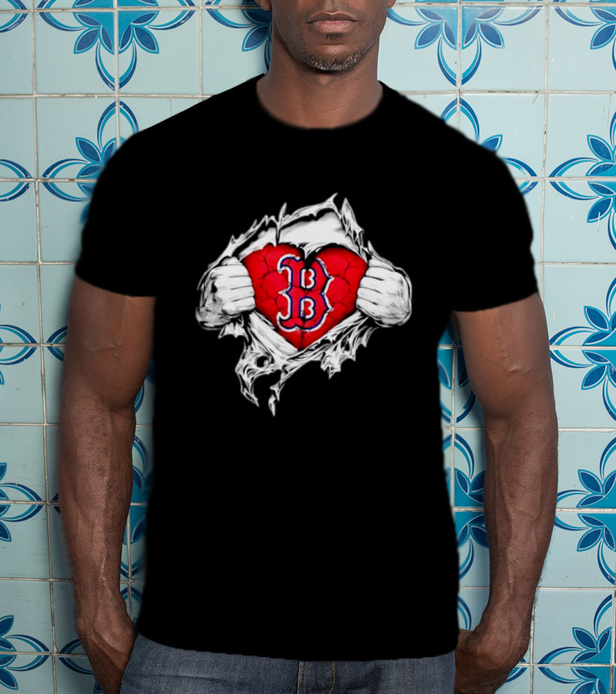 Boston Red Sox Heart Ripped Chest MLB Baseball Fan T-Shirt