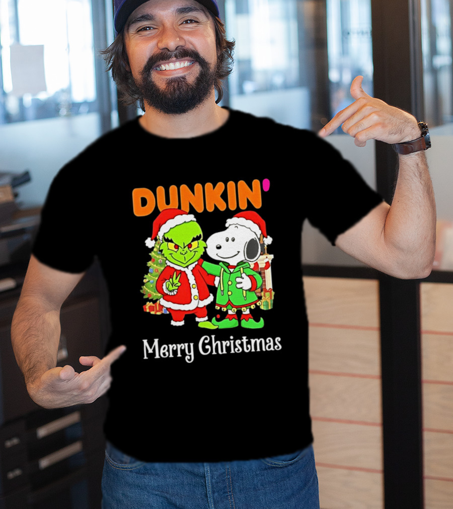 Dunkin Merry Christmas Grinch Snoopy Santas T-Shirt
