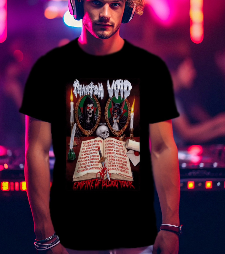 Phantom VOID 2026 Empire Of Blood Tour Dates And Locations Featuring Vampire Imagery And Candles T-Shirt
