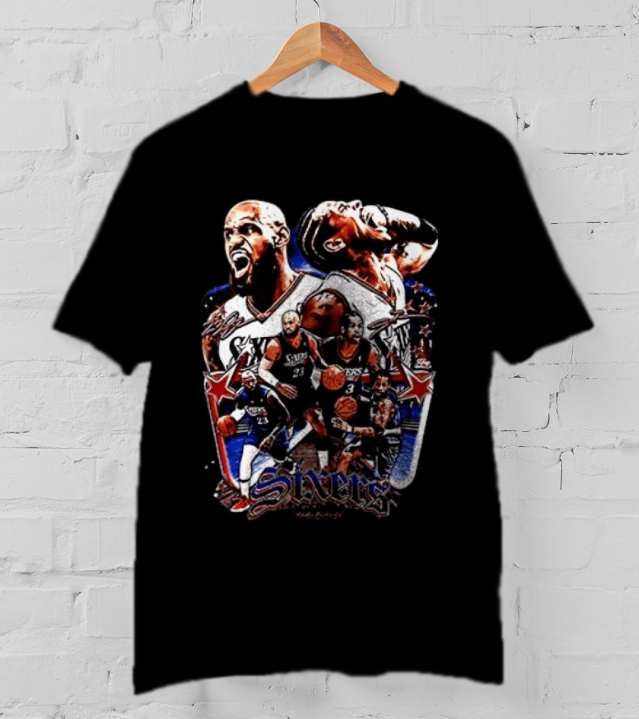 Philadelphia Sixers LeBron James Allen Iverson Crossover Collage T-Shirt