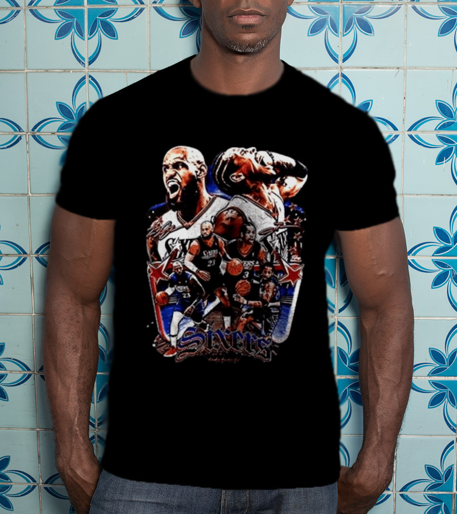 Philadelphia Sixers LeBron James Allen Iverson Crossover Collage T-Shirt
