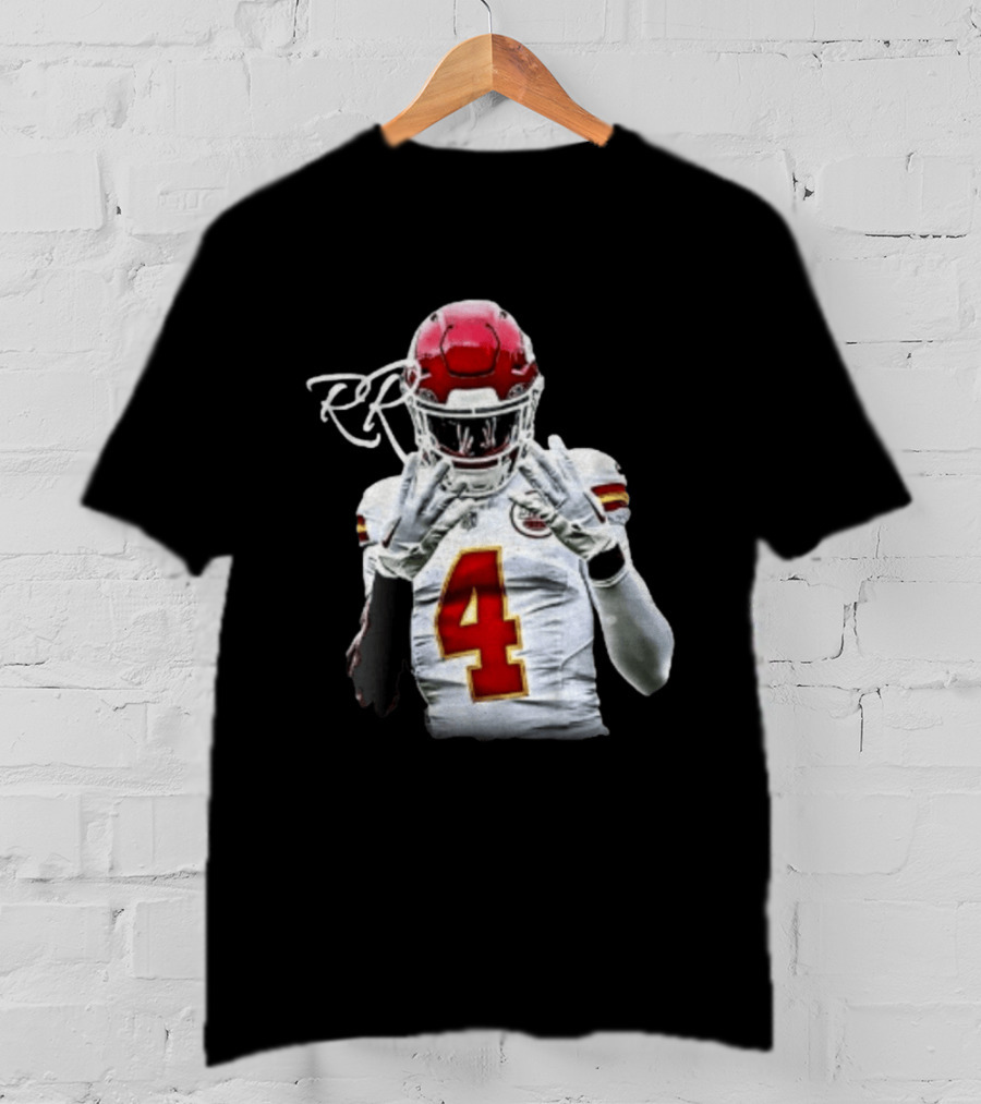 Rashee Rice Number 4 Kansas City Chiefs Football RP Helmet And Jersey T-Shirt
