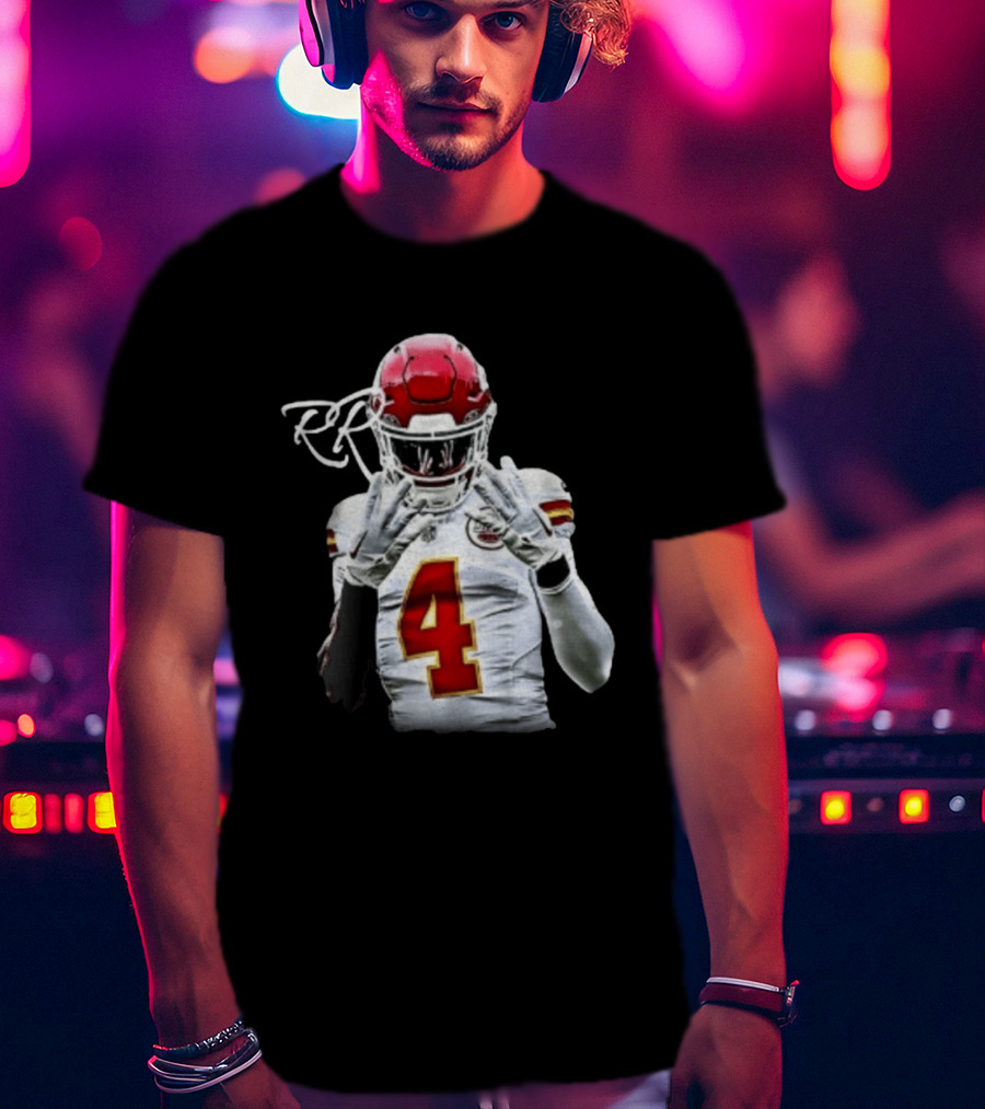 Rashee Rice Number 4 Kansas City Chiefs Football RP Helmet And Jersey T-Shirt