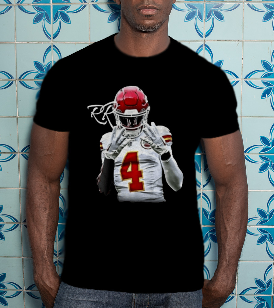 Rashee Rice Number 4 Kansas City Chiefs Football RP Helmet And Jersey T-Shirt