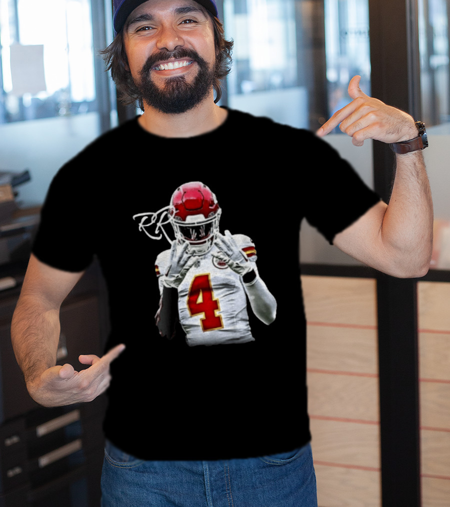 Rashee Rice Number 4 Kansas City Chiefs Football RP Helmet And Jersey T-Shirt
