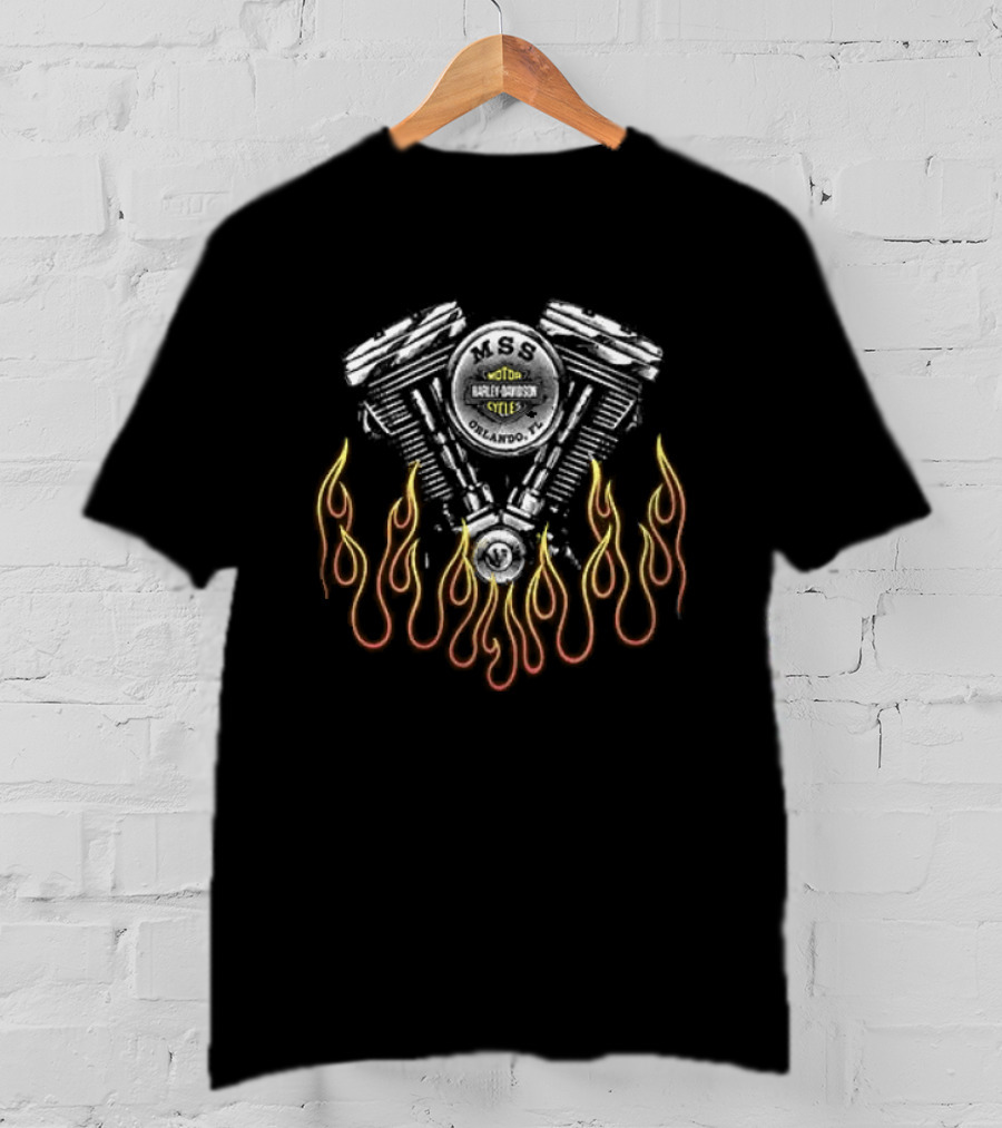 Harley Davidson Motorcycles Engine With Flames T-Shirt