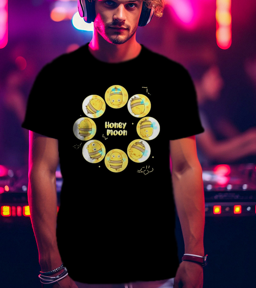Honey Moon Bee Phases Cute Cartoon Bees In Lunar Cycle T-Shirt