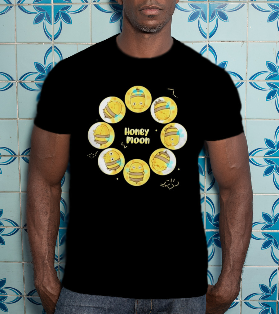 Honey Moon Bee Phases Cute Cartoon Bees In Lunar Cycle T-Shirt