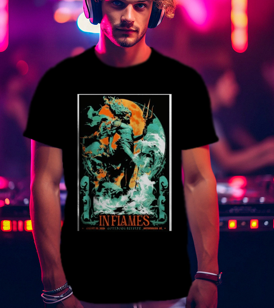 In Flames Göteborg Brinner August 22 2026 Poseidon Trident Concert Event Gothenburg SE T-Shirt