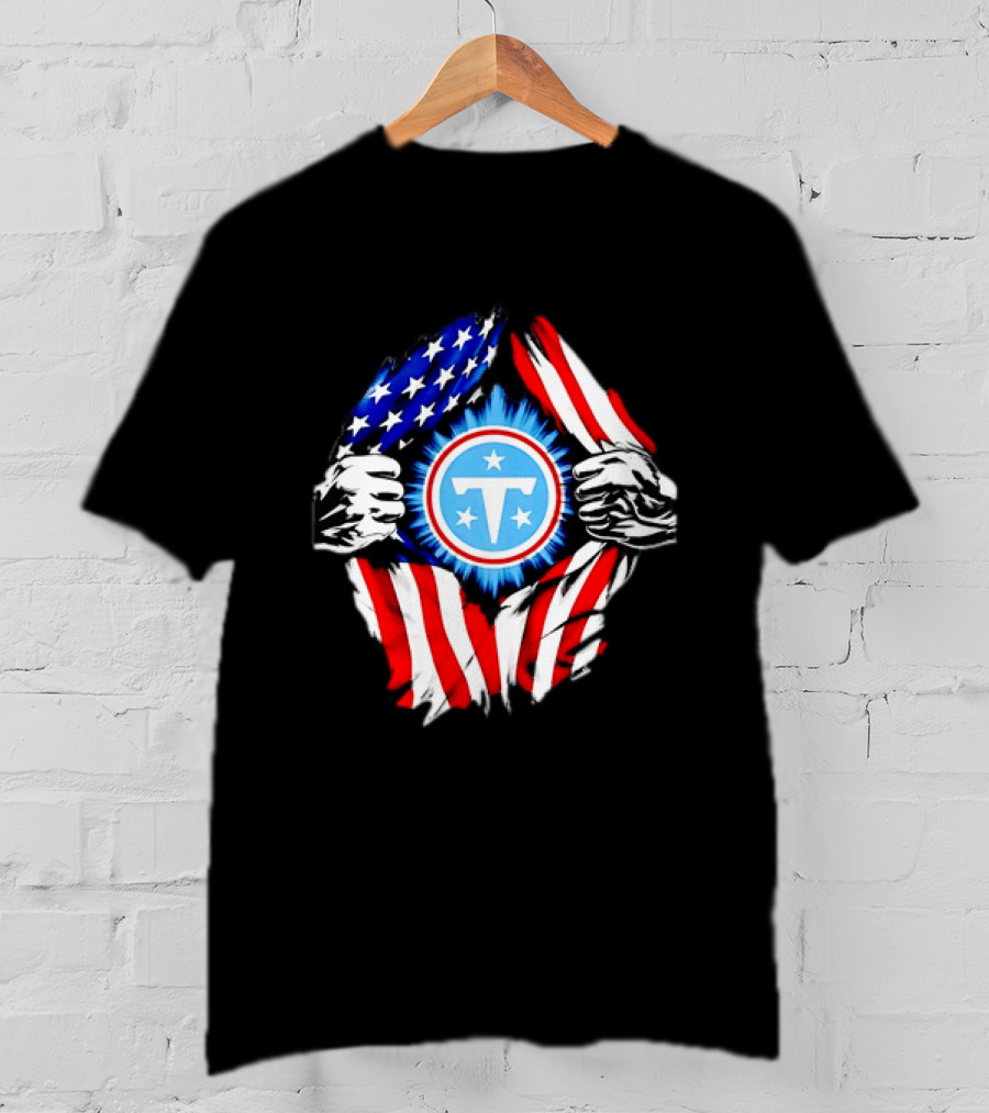 Tennessee Titans American Flag Ripped Chest USA Football Fan T-Shirt