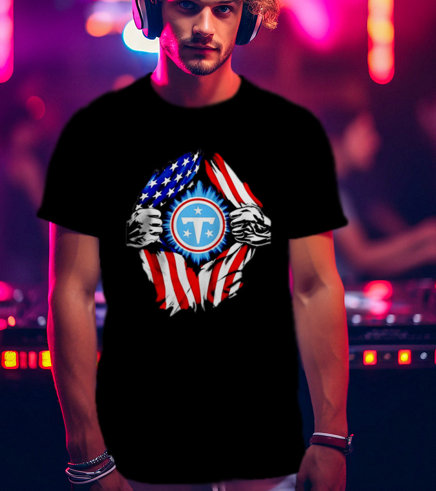 Tennessee Titans American Flag Ripped Chest USA Football Fan T-Shirt