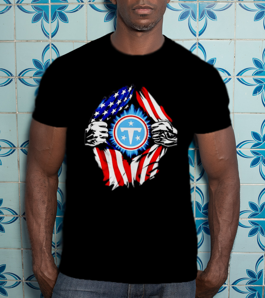 Tennessee Titans American Flag Ripped Chest USA Football Fan T-Shirt