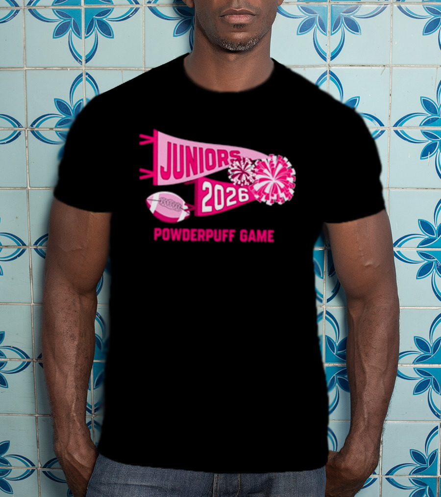 Juniors 2026 Powderpuff Game Pom Poms And Football T-Shirt