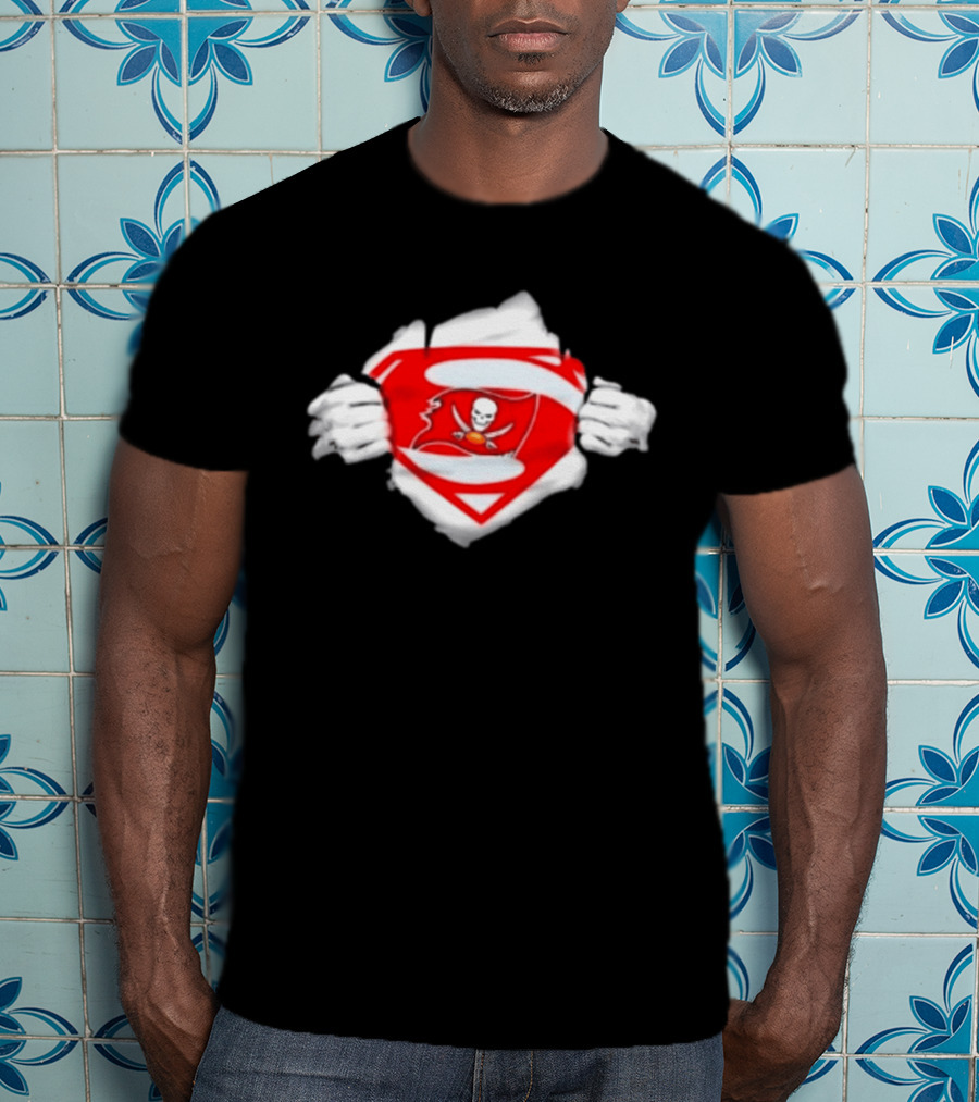 Tampa Bay Buccaneers Superpower Fan Symbol With Skulls Football Superman T-Shirt