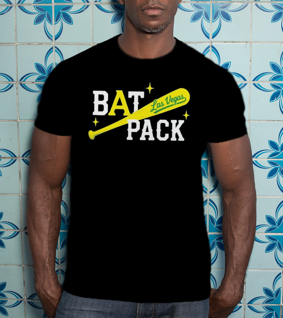 Las Vegas Bat Pack Yellow Baseball Bat Logo With Stars T-Shirt