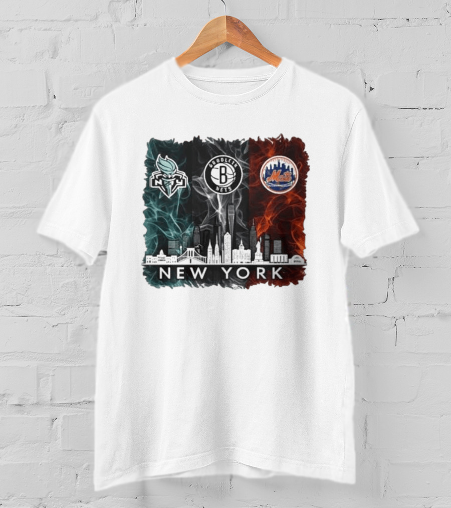 Brooklyn Nets New York Mets Liberty 2026 Celebration Skyline T-Shirt