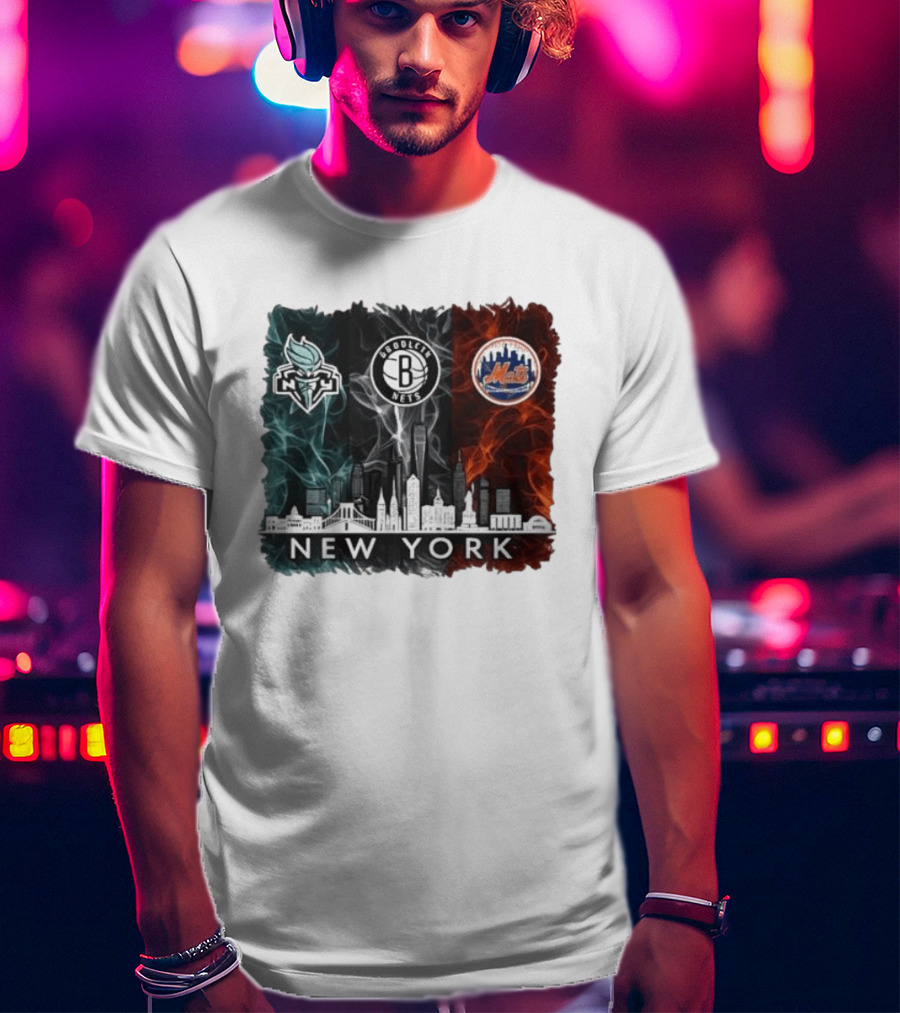 Brooklyn Nets New York Mets Liberty 2026 Celebration Skyline T-Shirt