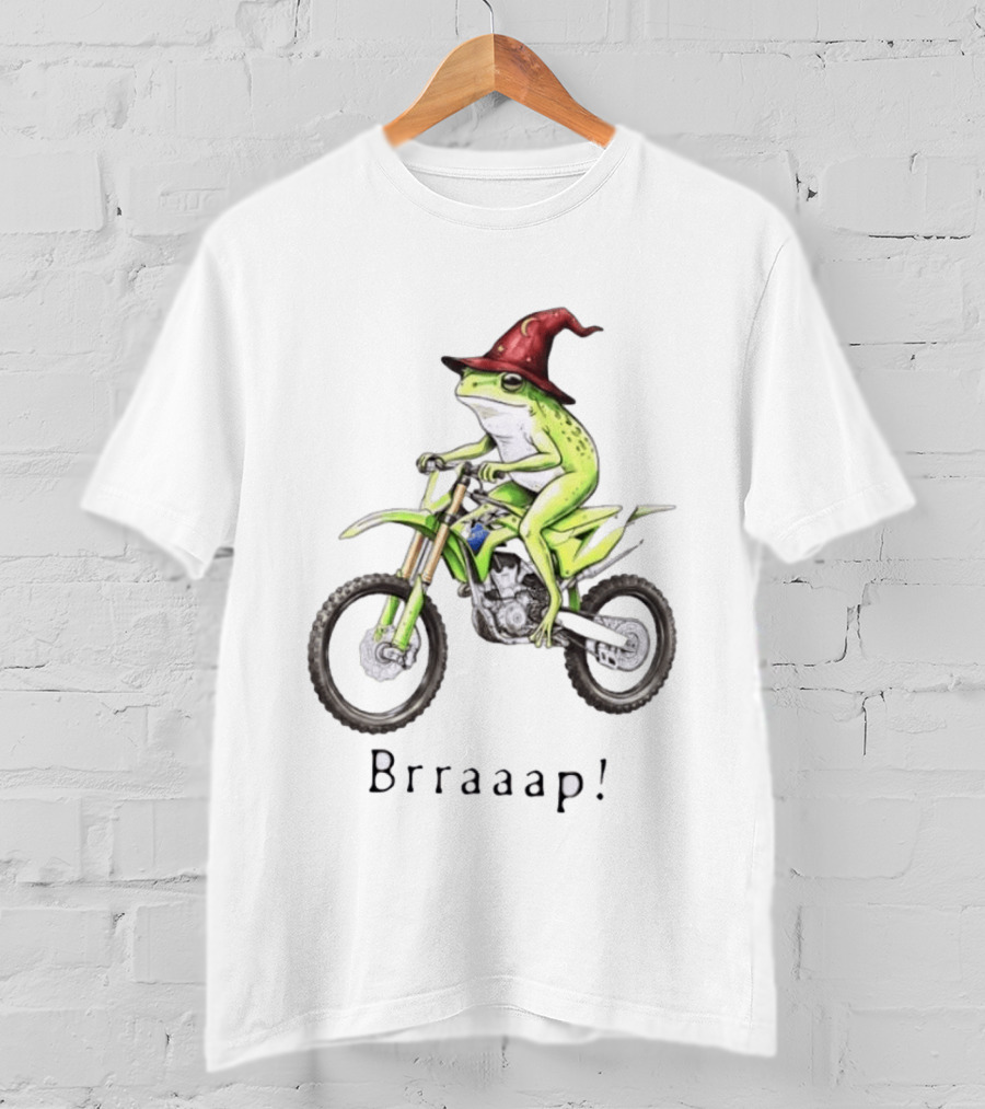 Brraaap Wizard Frog On Green Motocross Bike T-Shirt
