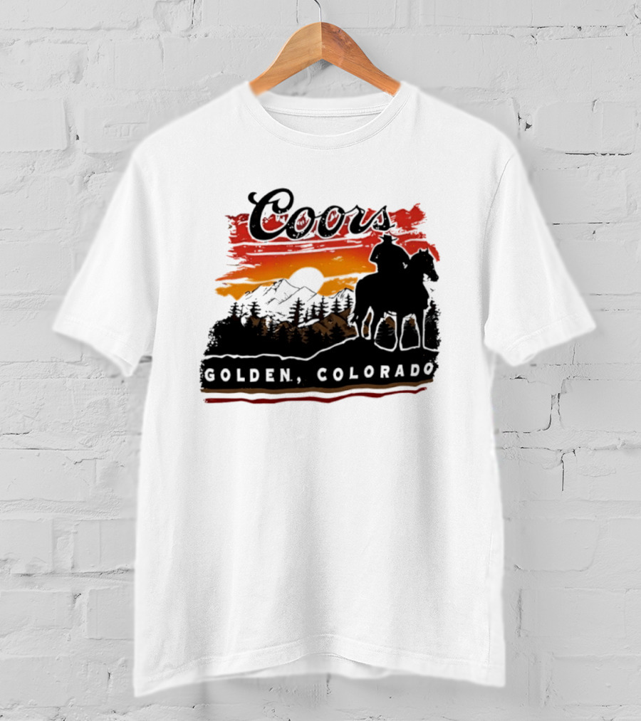 Coors Golden Colorado Cowboy Sunset Mountains T-Shirt