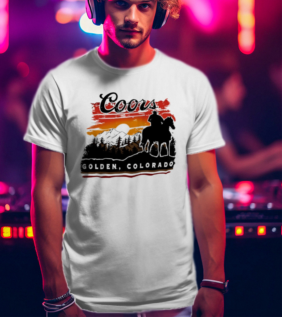 Coors Golden Colorado Cowboy Sunset Mountains T-Shirt