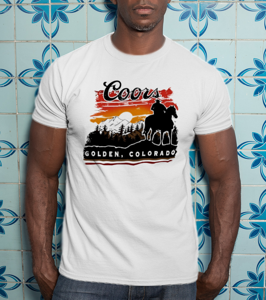 Coors Golden Colorado Cowboy Sunset Mountains T-Shirt
