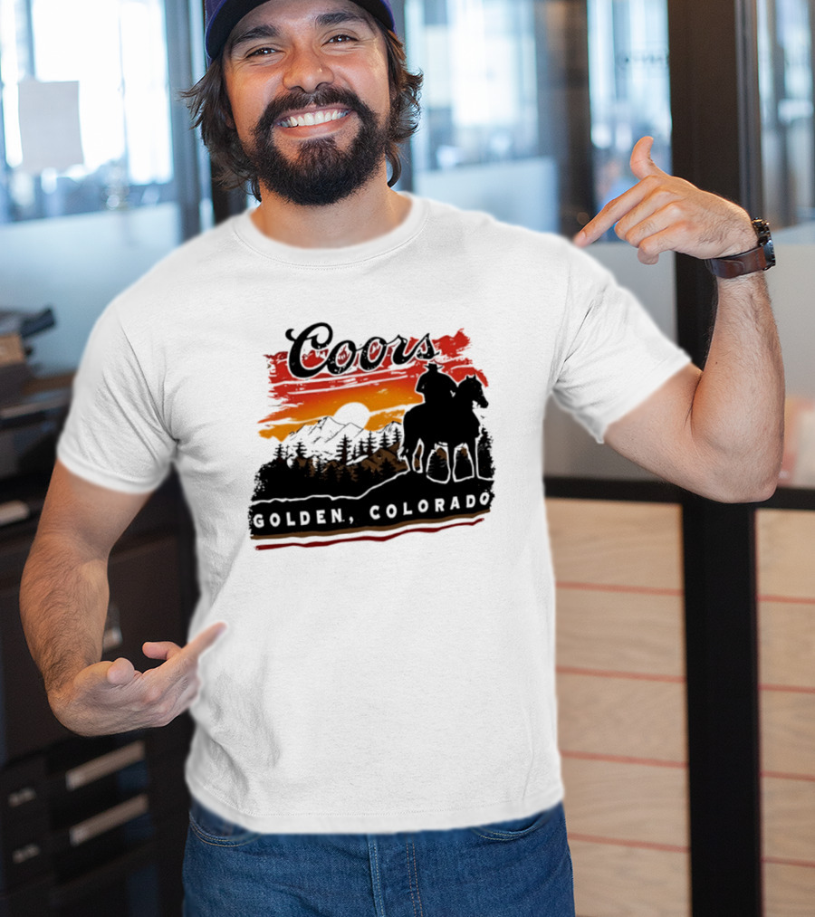 Coors Golden Colorado Cowboy Sunset Mountains T-Shirt