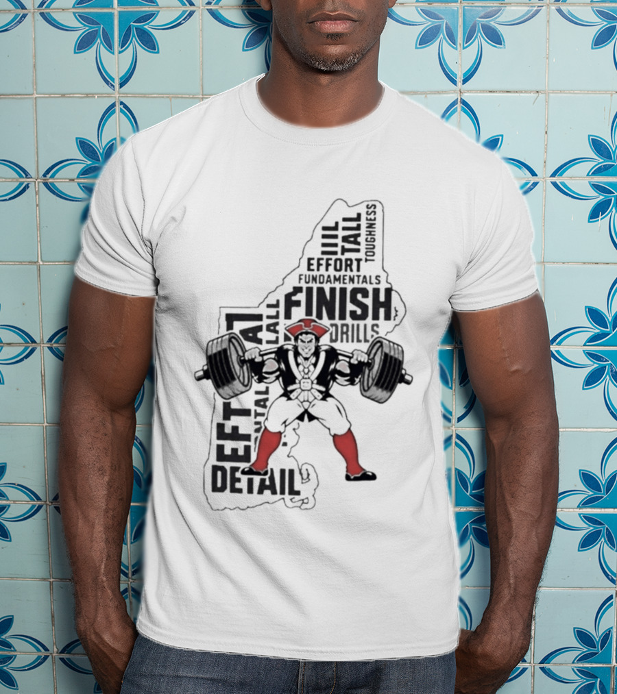 Pat Patriot Colonial Barbell Finish Drill Effort Detail T-Shirt