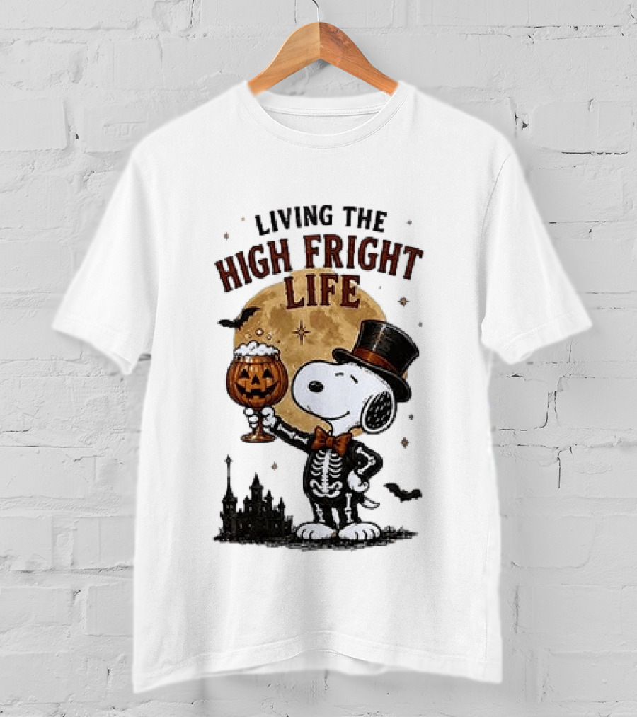 Peanuts Snoopy Living The High Fright Life Halloween Moon Pumpkin T-Shirt