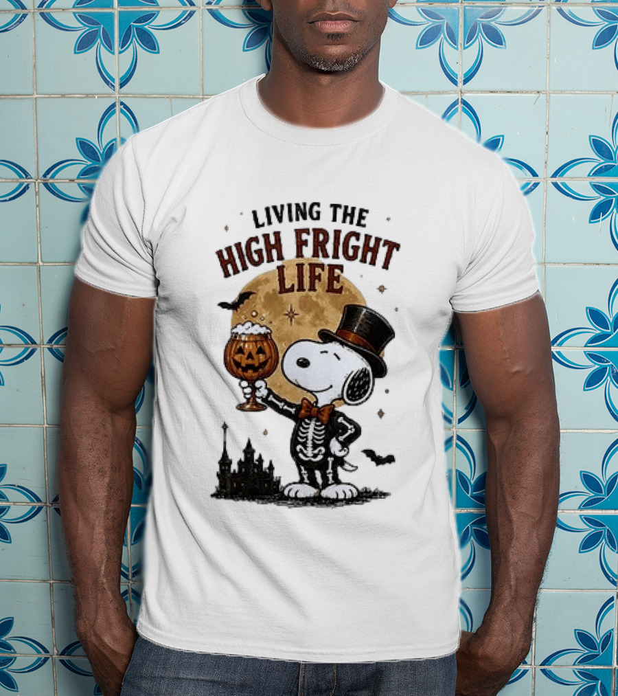 Peanuts Snoopy Living The High Fright Life Halloween Moon Pumpkin T-Shirt