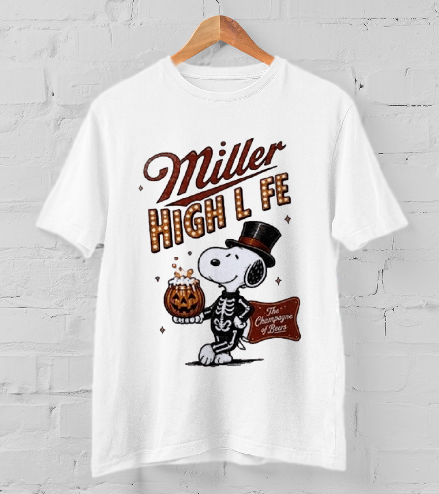Miller High Life Snoopy Skeleton Halloween The Champagne Of Beers T-Shirt