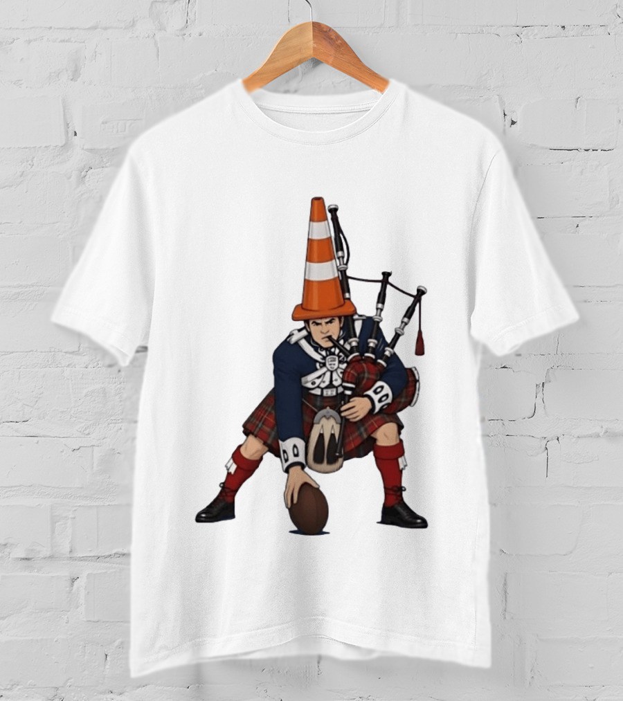 Scottish Bagpiper Traffic Cone American Football Fusion T-Shirt