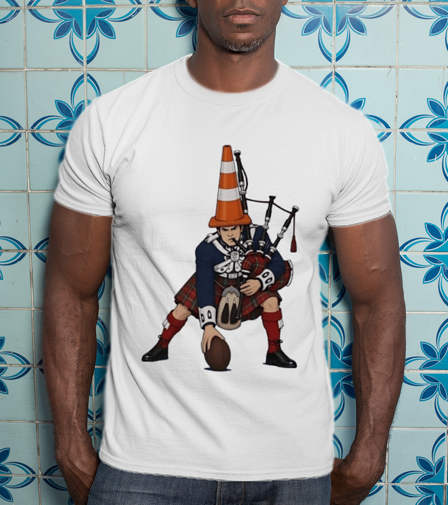 Scottish Bagpiper Traffic Cone American Football Fusion T-Shirt