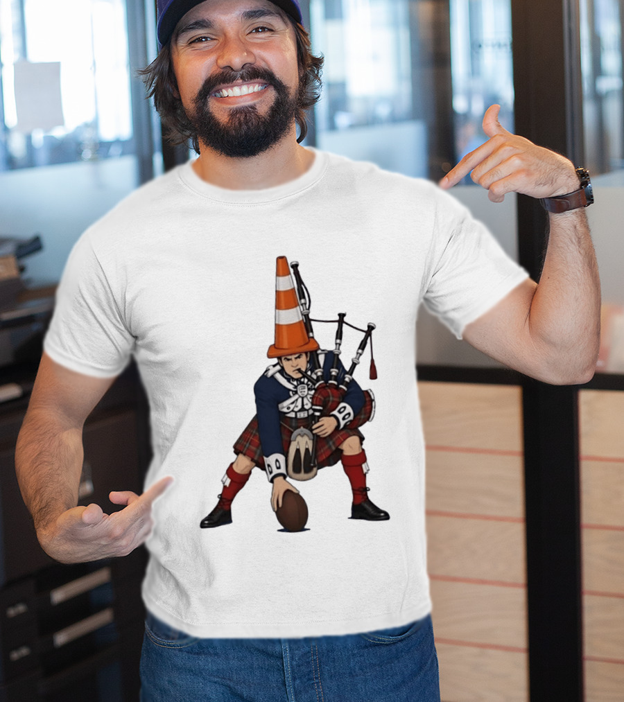 Scottish Bagpiper Traffic Cone American Football Fusion T-Shirt