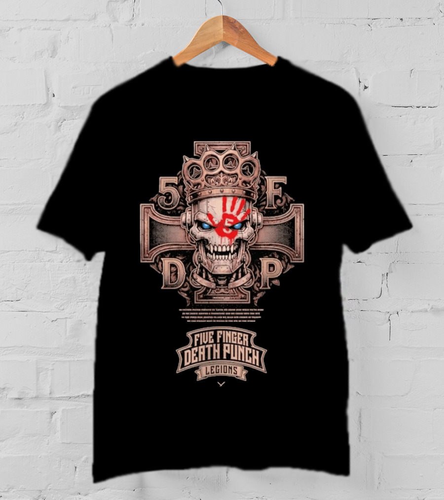 Five Finger Death Punch Legions Skull Crown Handprint Cross T-Shirt