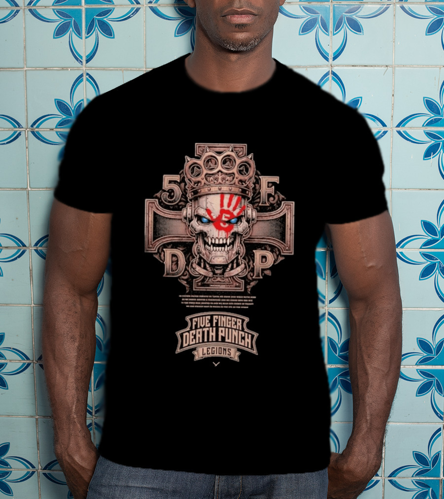 Five Finger Death Punch Legions Skull Crown Handprint Cross T-Shirt
