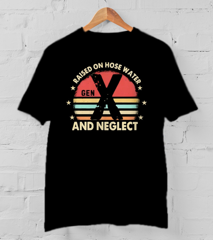 Gen X Raised On Hose Water And Neglect Vintage 70s Style Retro Stripes T-Shirt