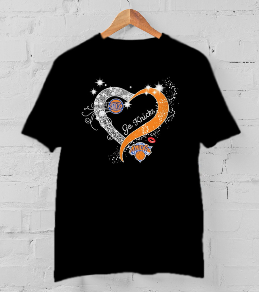 New York Knicks Heart Sparkle Go Knicks Basketball NBA Kiss T-Shirt