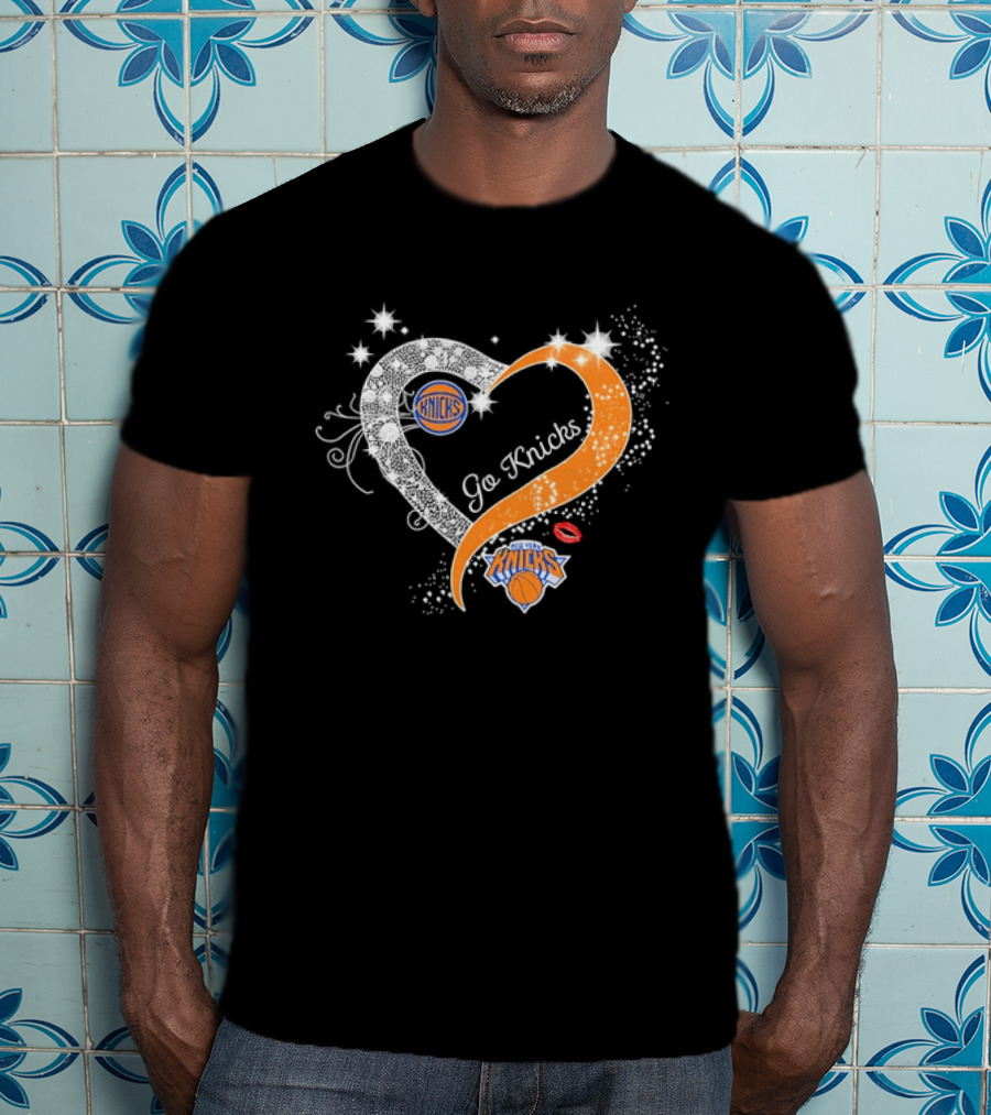 New York Knicks Heart Sparkle Go Knicks Basketball NBA Kiss T-Shirt