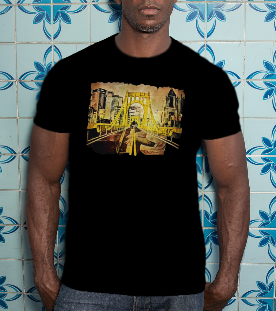 Pittsburgh Skyline 1992 Roberto Clemente Bridge Piano Player T-Shirt