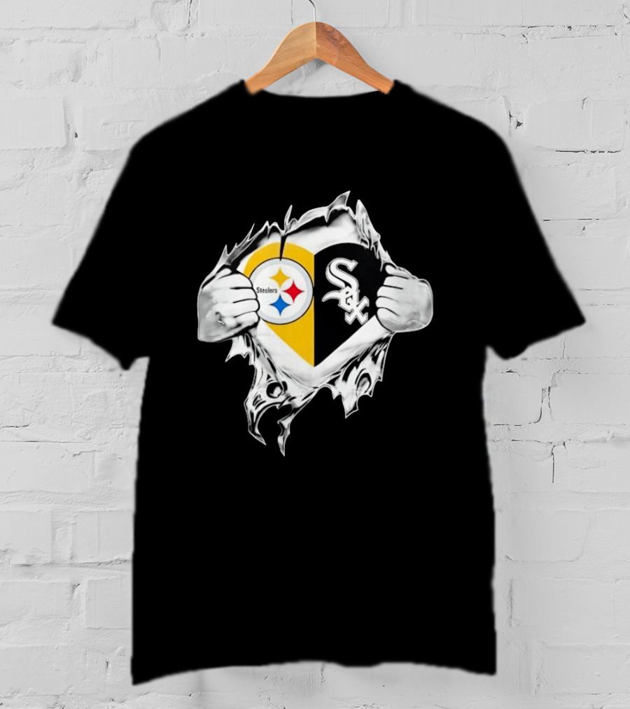 Pittsburgh Steelers Chicago White Sox Heart Superman Chest Rip T-Shirt