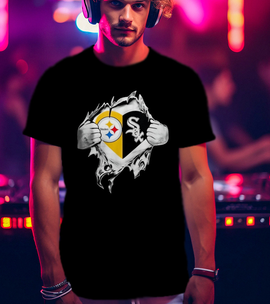 Pittsburgh Steelers Chicago White Sox Heart Superman Chest Rip T-Shirt