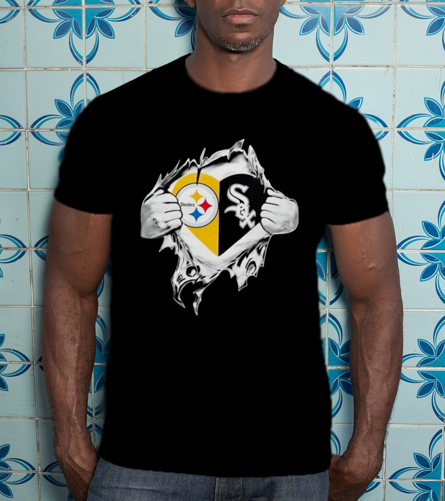Pittsburgh Steelers Chicago White Sox Heart Superman Chest Rip T-Shirt