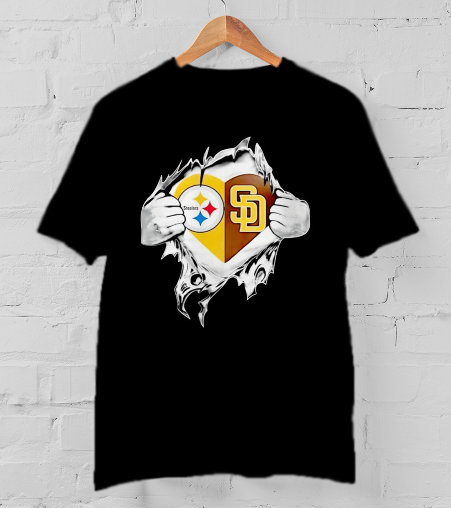 Pittsburgh Steelers San Diego Padres Heart Superman Chest Rip T-Shirt