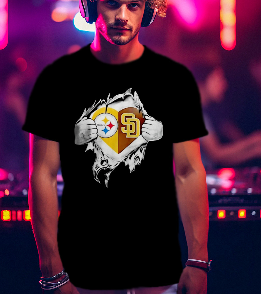 Pittsburgh Steelers San Diego Padres Heart Superman Chest Rip T-Shirt